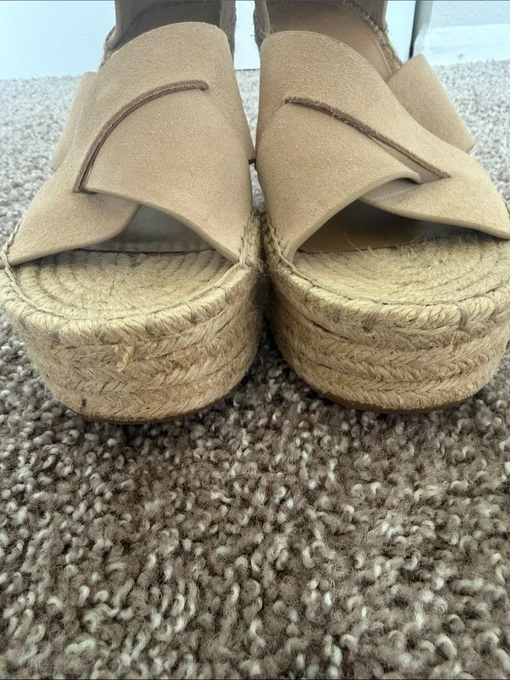 Marc Fisher Nude Suede Crisscross Espadrille Wedges
